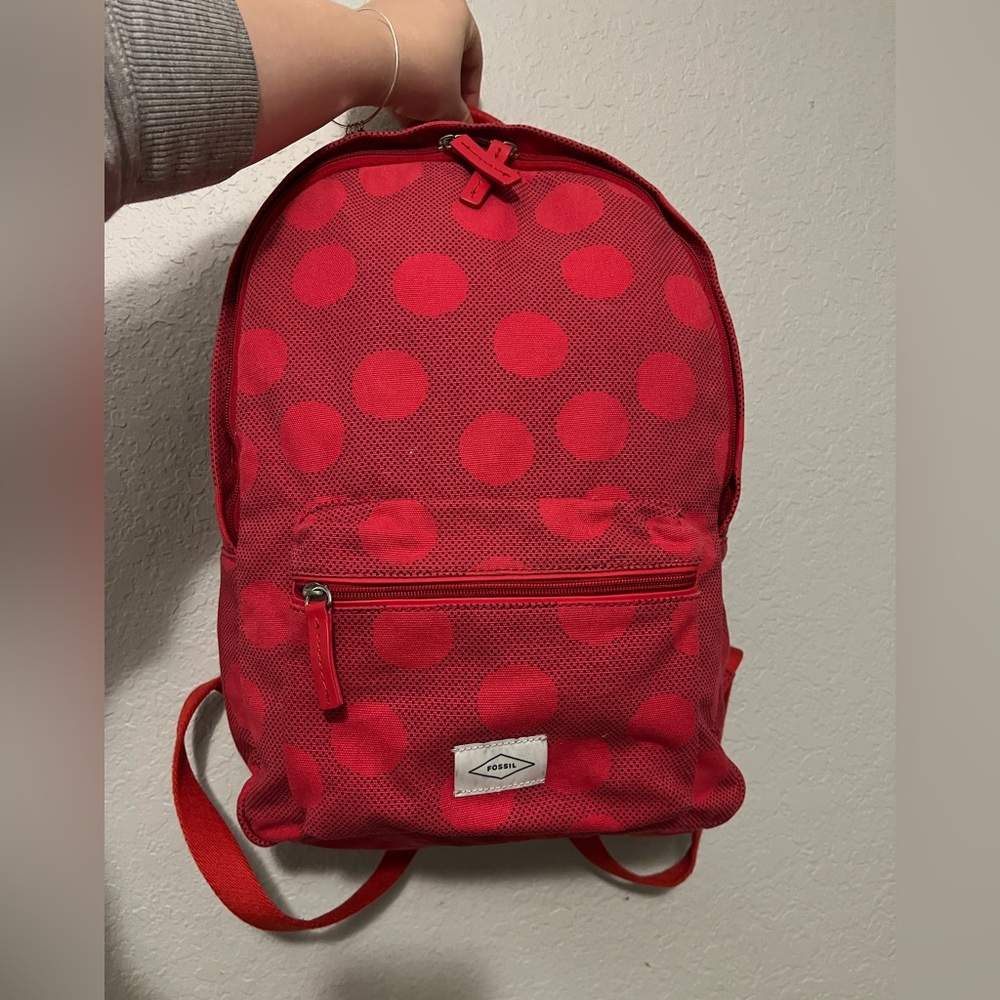 NWT Authentic Fossil Ella Backpack - Red with black dot + polka dot